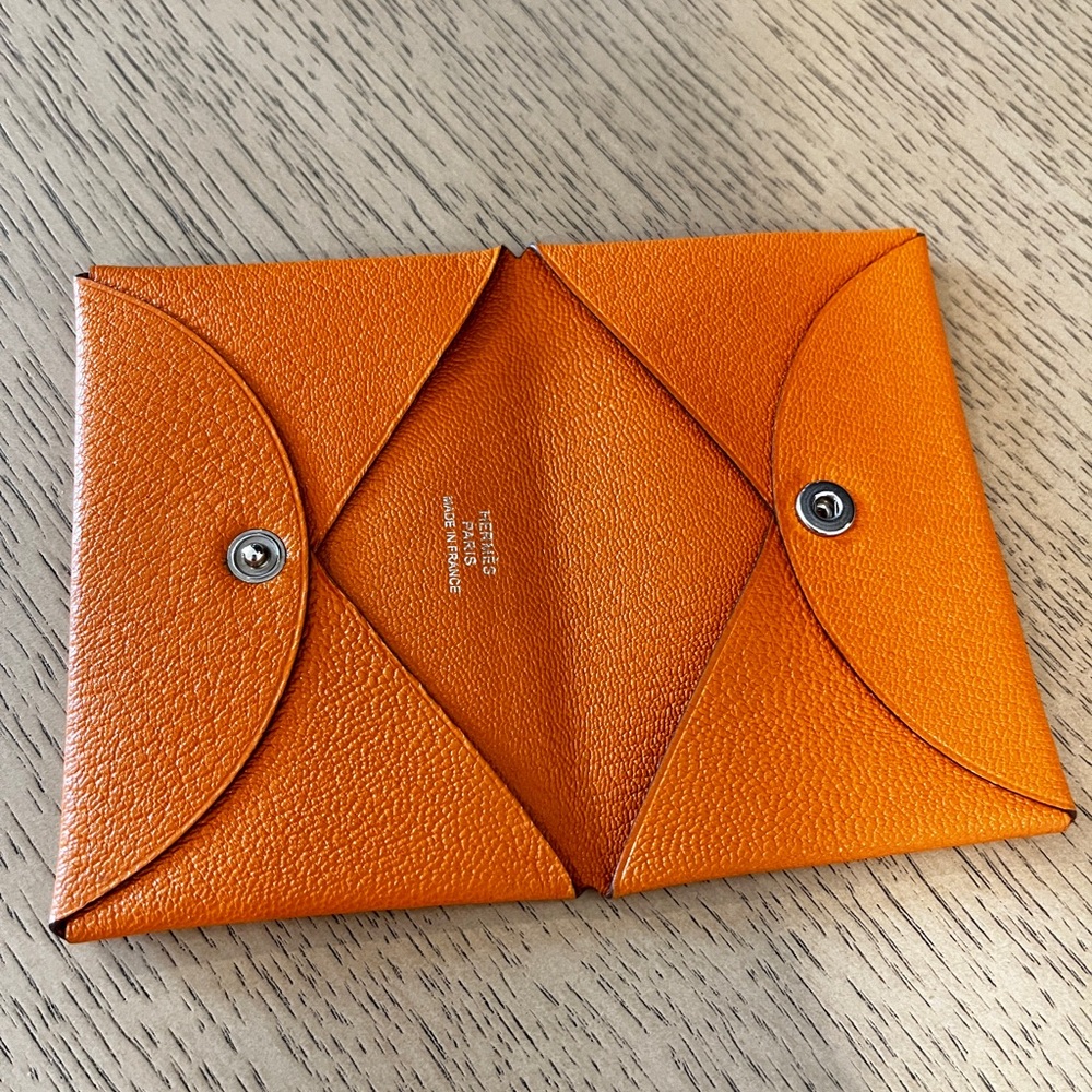 Hermès Orange Calvi card holder